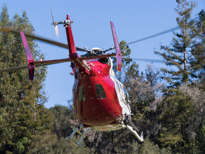 A Eurocopter EC145 from Stanford Medical in flight.